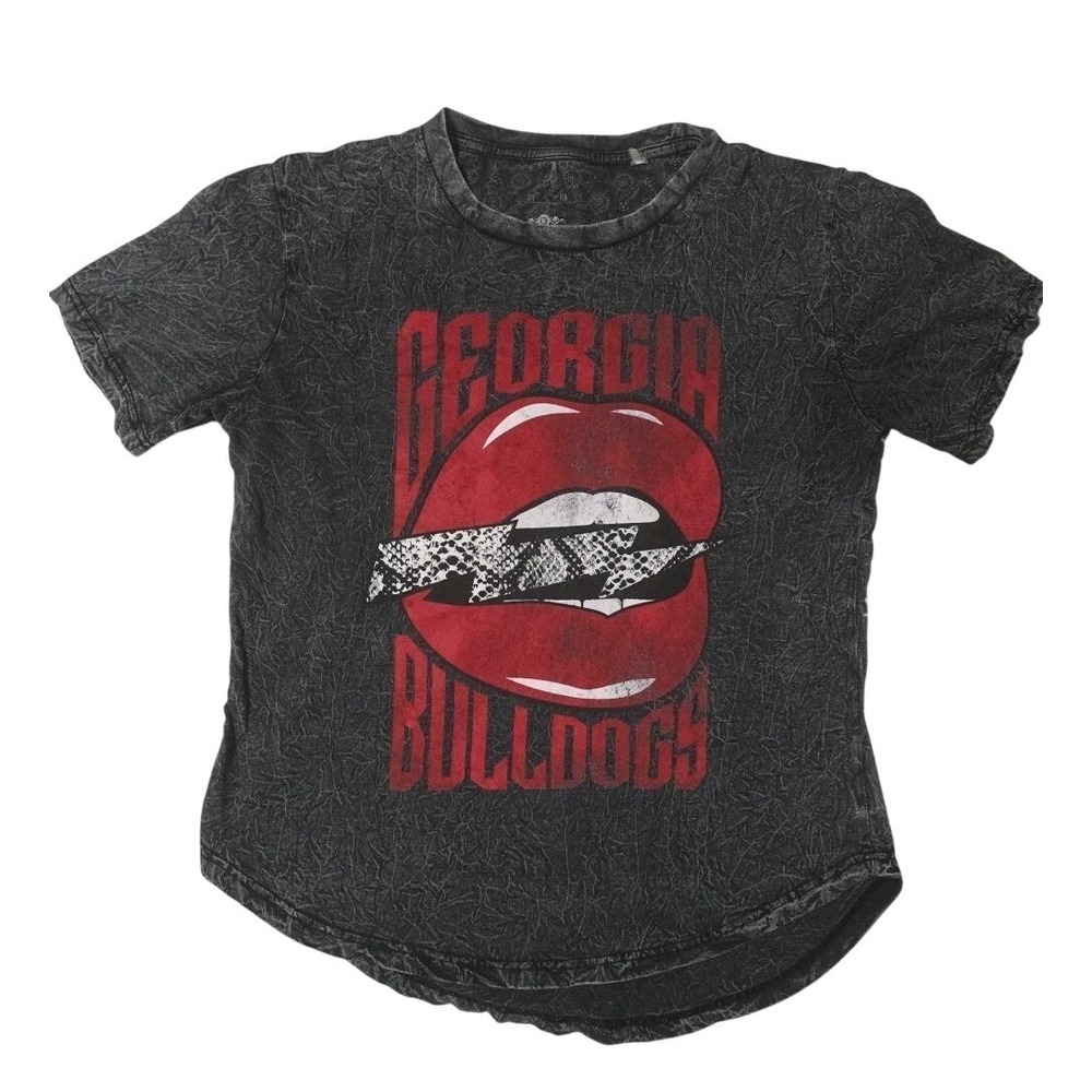 Three Square UGA Bulldogs Red Lips Short Sleeve T-Shirt Blackwash Womens Medium